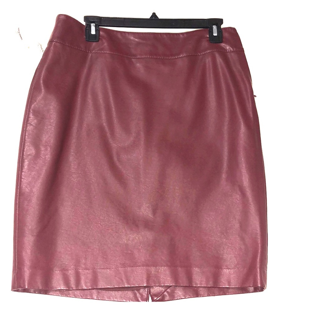 Cognac faux leather knee length pencil skirt